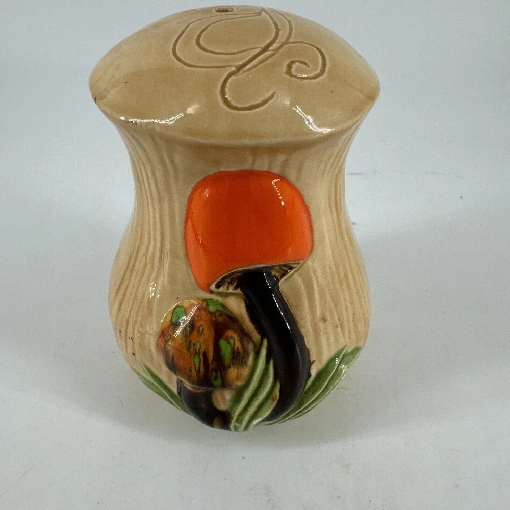Mushroom Single Salt or Pepper‎ Shaker w/Stopper 1974 Signed VTG MCM Retro 1970s